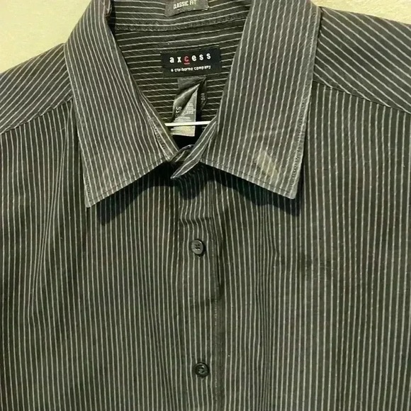 Axcess Mens Classic Fit Long Sleeve Button Down Dress Shirt Black Pinstripe XXL - Picture 4 of 16